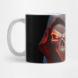 Sinister skull with red eyes with a scythe Mug